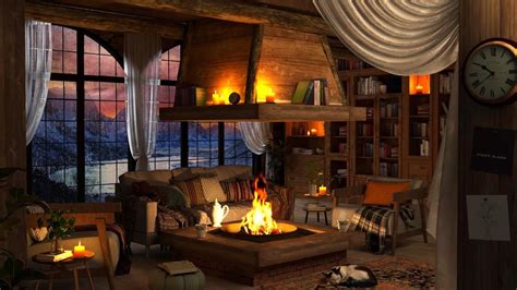 Cozy Cabin Ambience - Fireplace Ambience Background with Rain Sounds ...