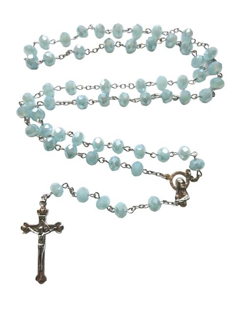 Pastel blue glass rosary beads iridescent faceted Catholic prayer 8mm beads