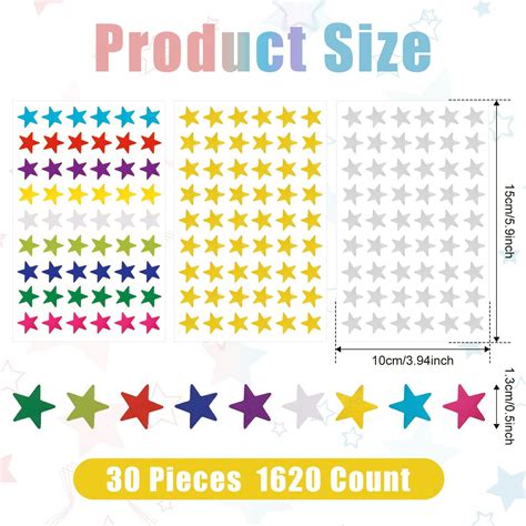 1620pcs/ 30sheets Small Star Stickers, 1.3cm/0.5 Inch Foil Star Stickers Incentive Reward Star ...