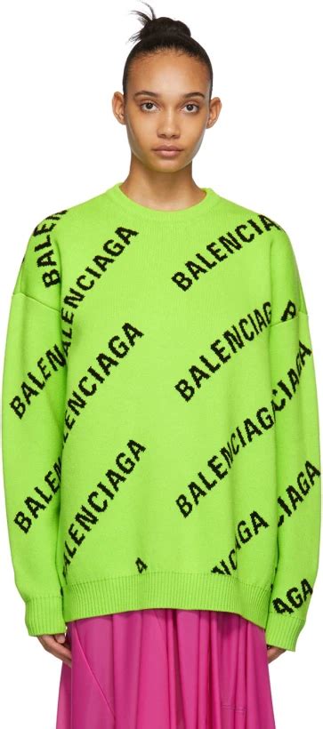 Balenciaga: Green & Black Wool Allover Logo Sweater | SSENSE Canada ...