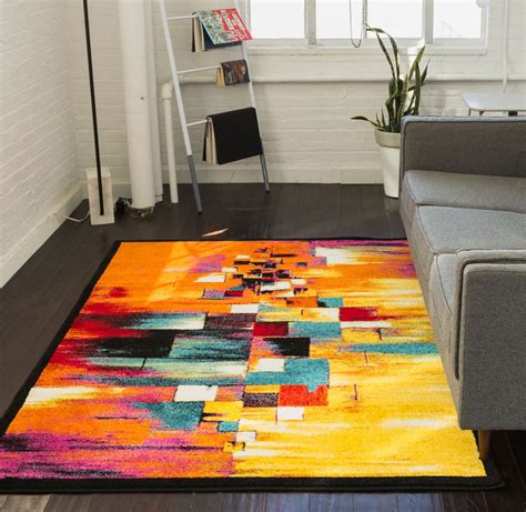 Champlain Multi Cubes Yellow Orange Blue Modern Abstract Painting Area Rug | Colorful area rug ...
