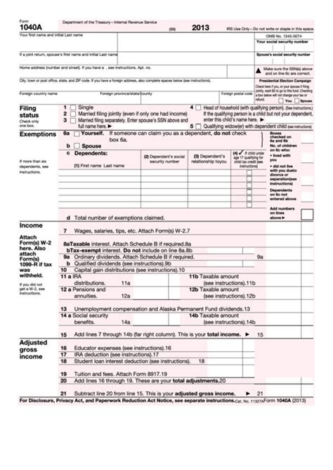 Fillable Form 1040a - U.s. Individual Income Tax Return - 2013 ...