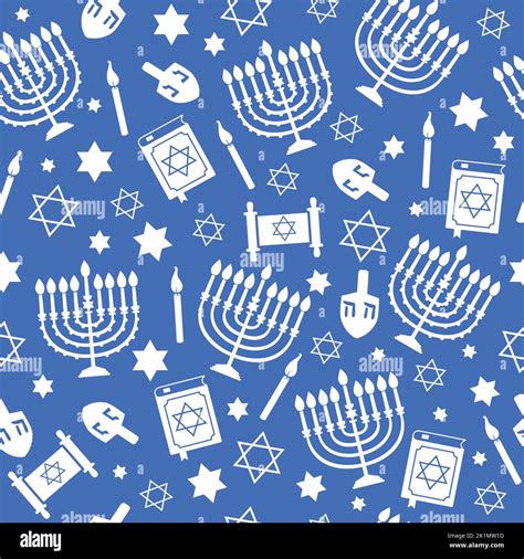 Hanukkah seamless pattern with menorah, dreidel, candles, star of David. Jewish holiday texture ...