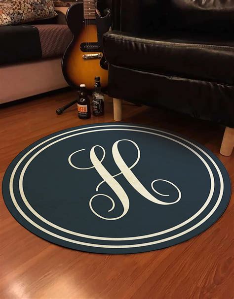 Personalized Round Monogram Rug Modern Bordered Custom Area | Etsy