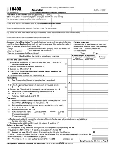 Fillable Form 1040-X - Amended U.s. Individual Income Tax Return ...