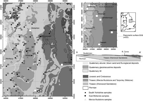 Geological map showing bedrock and superficial units and locations of... | Download Scientific ...