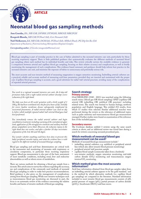 (PDF) Neonatal Blood Gas Sampling Methods