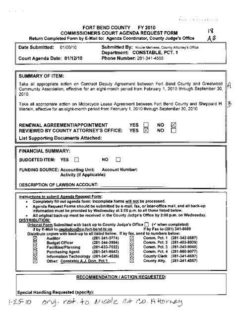 Fillable Online COMMISSIONERS COURT AGENDA REQUEST FORM ' * Fax Email ...