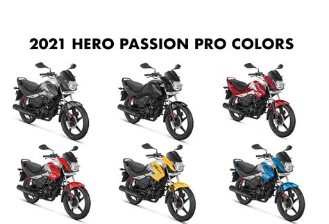 2021 Hero Passion Pro Colors: Red, Yellow, Blue, Blue, Grey - GaadiKey