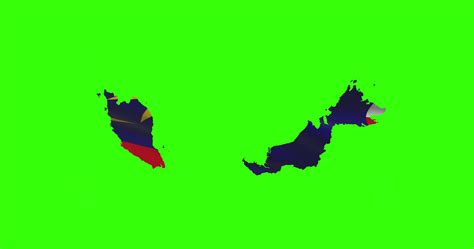 Malaysia country shape outline on green screen with national flag ...