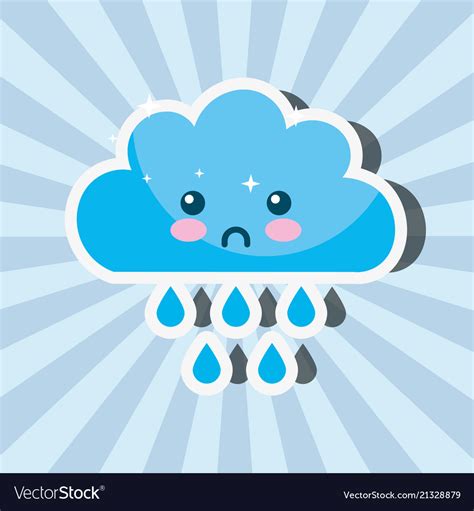 Kawaii rain cloud drops cartoon weather Royalty Free Vector