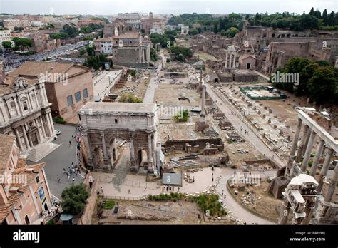 Roman Forum ruins panoramic hight view aerial Rome Italy old city Stock Photo - Alamy