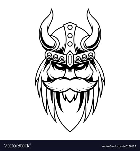 Old man viking head black and white mascot logo Vector Image