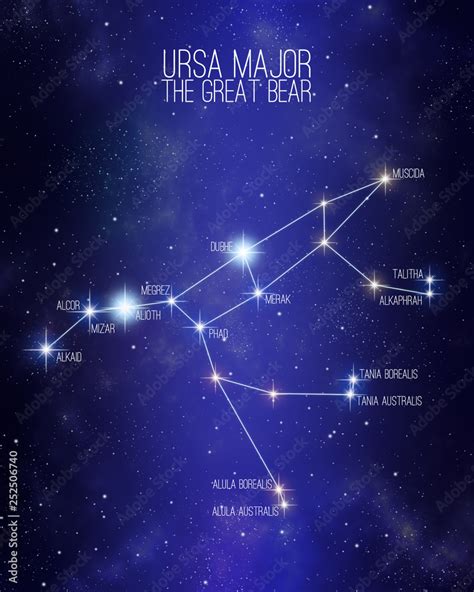 Ursa major the great bear constellation on a starry space background ...