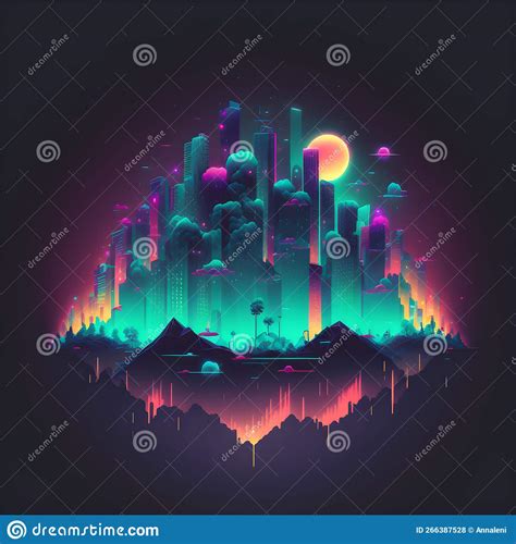 Retrowave Night City Island Illustration. Stock Illustration - Illustration of skyline, building ...