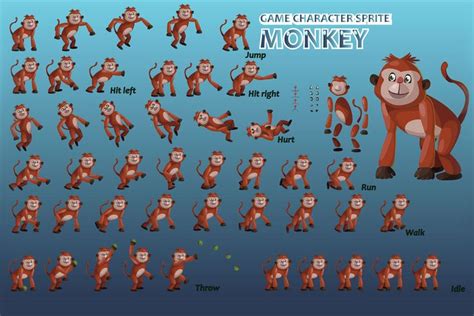 2D Game Monkey Character Sprite - CraftPix.net | Monkey games, Game ...