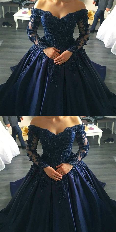 Long Sleeves Ball Gowns Wedding Dresses Lace Appliques Off Shoulder ...