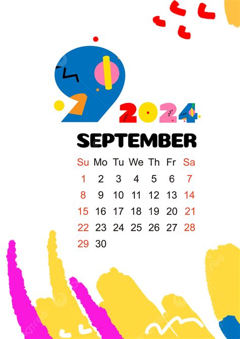 2024 Calendar September Color Strokes Template Template Download on Pngtree