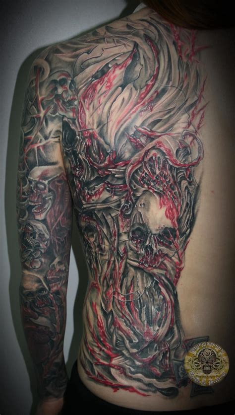 bloody red skull halfback done by 2Face-Tattoo on DeviantArt