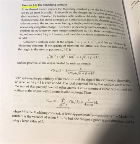 Solved Exercise 2.9: The Madelung constant In condensed | Chegg.com