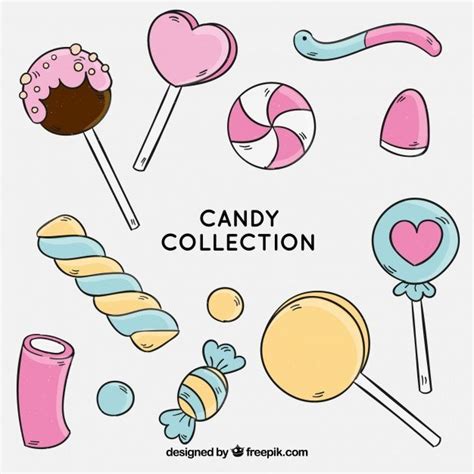 Coleccin de dulces coloridos en estilo hecho a mano vector gratuito | Candy drawing, Candy art ...