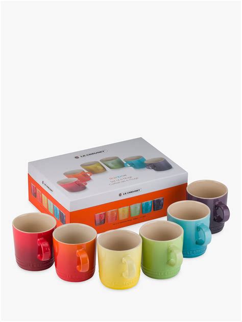 Le Creuset Stoneware Rainbow Mugs, 350ml, Set of 6, Assorted | Le ...