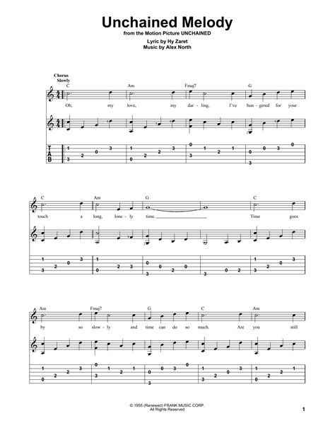 Unchained Melody by The Righteous Brothers Sheet Music for Solo Guitar ...