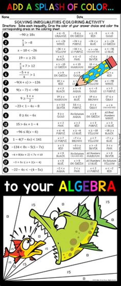 Algebra Accents Solving Inequalities Coloring Activity - Coloring Walls