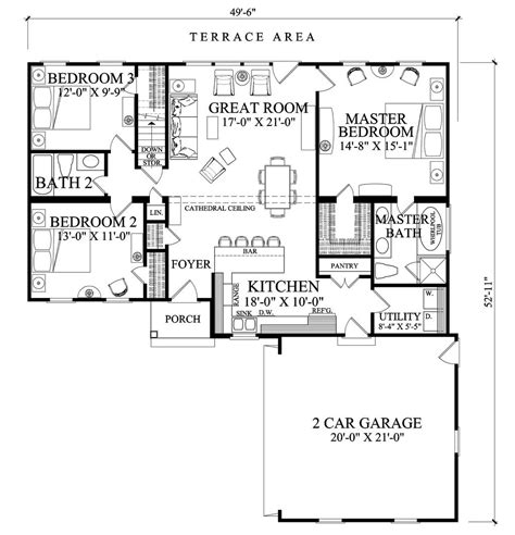 Ranch Style House Plan - 3 Beds 2 Baths 1445 Sq/Ft Plan #137-269 Floor Plan - Main Floor Plan ...