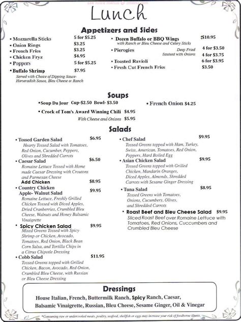 Menu at Tom's Country Kitchen cafe, Mountainhome, PA-390