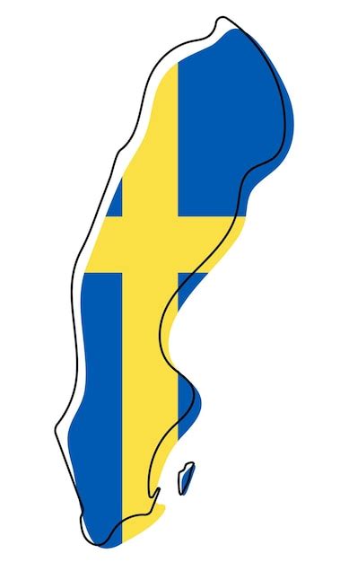 Premium Vector | Stylized outline map of sweden with national flag icon ...