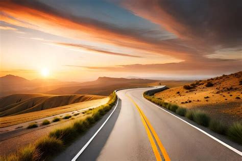 Premium AI Image | Road to the sunset with a sunset