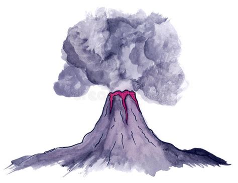 Volcano. Hand painted watercolor volcano isolated on white background , #AFF, #painted, # ...