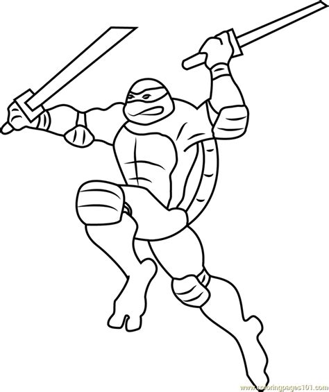 Leonardo Attacking Coloring Page for Kids - Free Teenage Mutant Ninja Turtles Printable Coloring ...