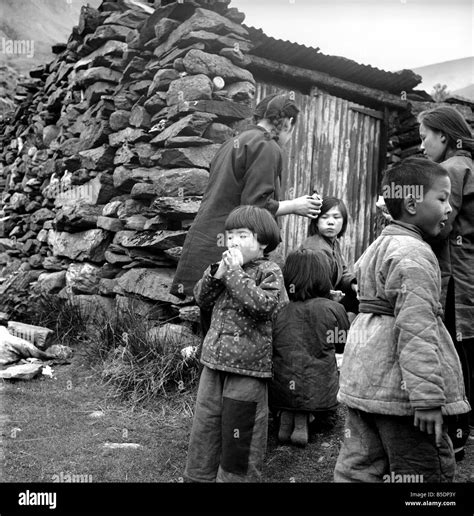 The cast and crew of the film "Inn of the sixth happiness" seen here on location in North Wales ...