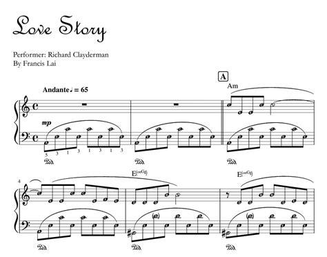 LOVE STORY richard Clayderman Piano Sheet Music PDF With Note Names - Etsy