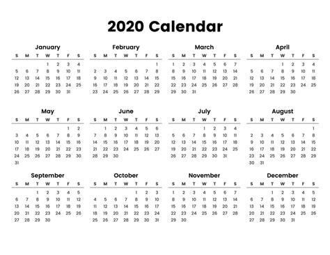 Free Printable Yearly Calendar 2020 With Boxes - technohealthinfo