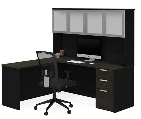 71" x 62" Deep Gray & Black L-Shaped Desk & Hutch by Bestar - OfficeDesk.com