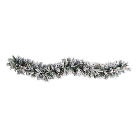 Nearly Natural Flocked Pine White Prelit LED Battery Operated Garland ...