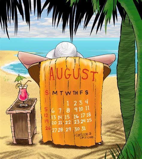 August 2012 Beach Calendar Cartoon