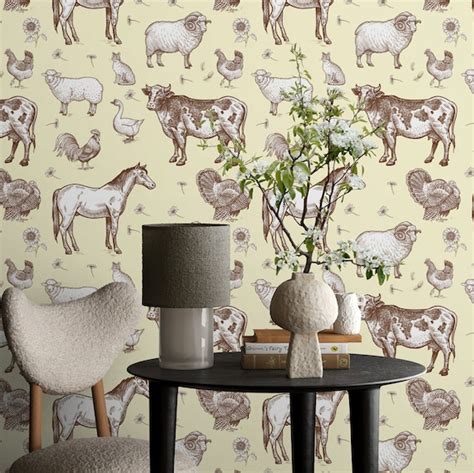 Farmhouse Wallpaper Farm Animals Wall Paper Removable Wall | Etsy