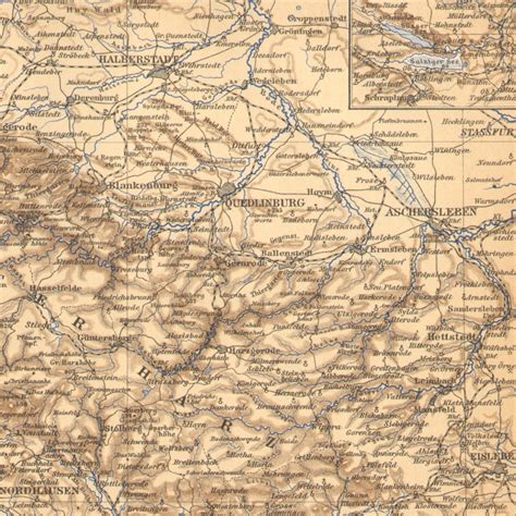 HARZ MOUNTAINS GERMANY Antique Map printed in 1894 125 | Etsy