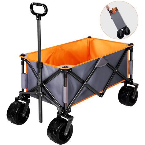 Collapsible Utility Wagon, Wide Wheel Beach Wagon All Terrain Folding Utility Wagon with Push ...