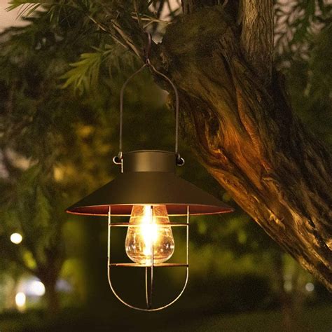 Hanging Solar Lantern with Hook, Vintage LED Solar Light with Warm ...