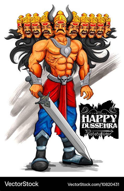 Ravana with ten heads for dussehra Royalty Free Vector Image