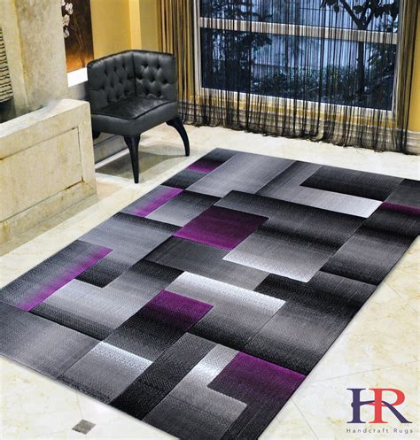 Handcraft Rugs - Purple, Grey, Silver, Black, Abstract Contemporary Modern Geometric Square ...