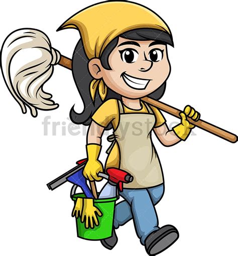 Cleaning Lady Cartoon Clipart Vector - FriendlyStock