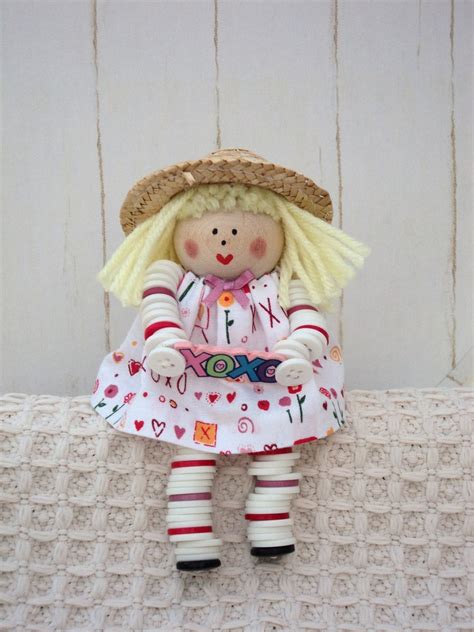 Valentine Button Doll with Straw Hat