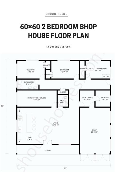 Inspiring 2 Bedroom Shouse Floor Plans | 60×60 2 Bedroom Shop House ...