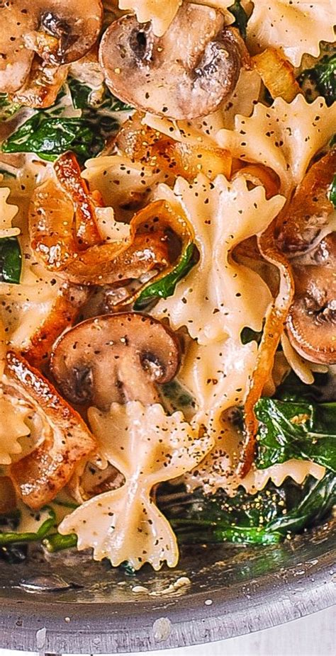 Creamy Bow Tie Pasta with Spinach, Mushrooms, Caramelized Onions | Recipes, Pasta dishes, Cooking